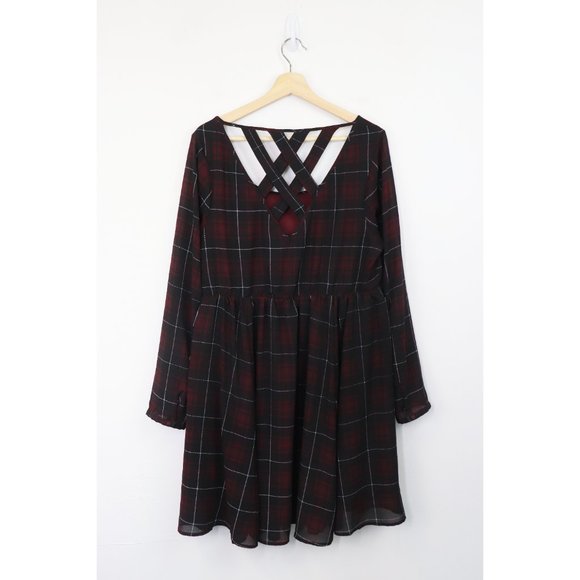 Torrid Mini Georgette Skater Dress Long Sleeve Fit & Flare Desert Plaid Red 1X - Picture 7 of 10